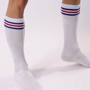 Men's Socks 80's Old School Classic Red Blue Striped Mid Calf Athletic Socks